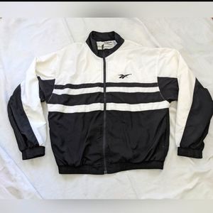 Vintage Reebok Black and White Track Jacket Windbreak Size Large